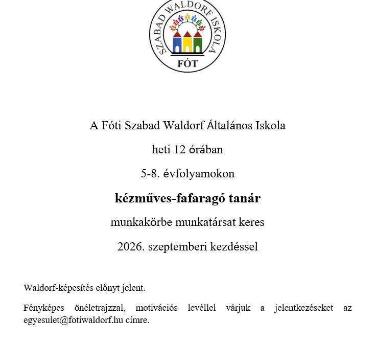 Álláshirdetés – kézműves-fafaragó tanár