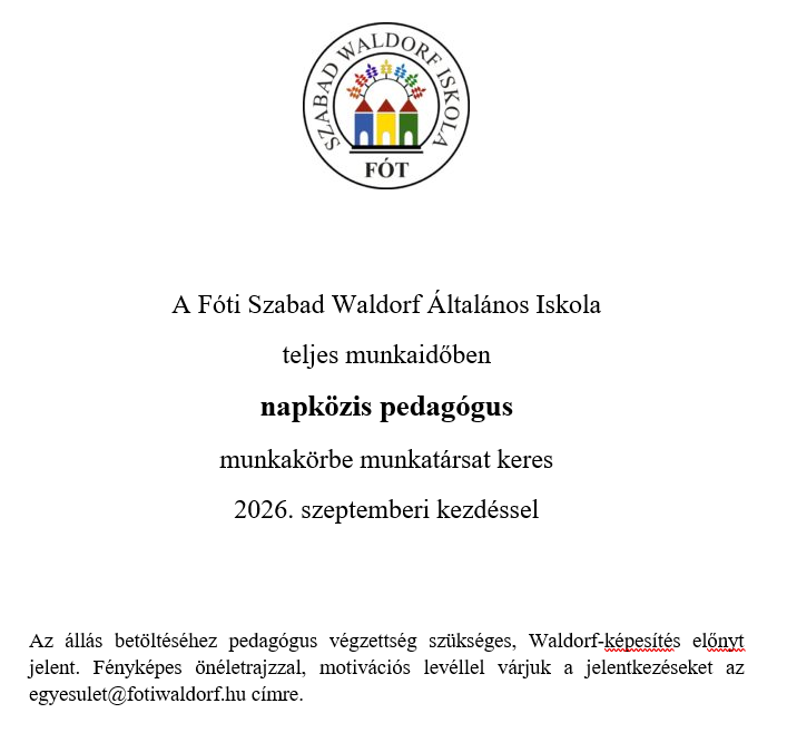 Álláshirdetés – napközis pedagógus