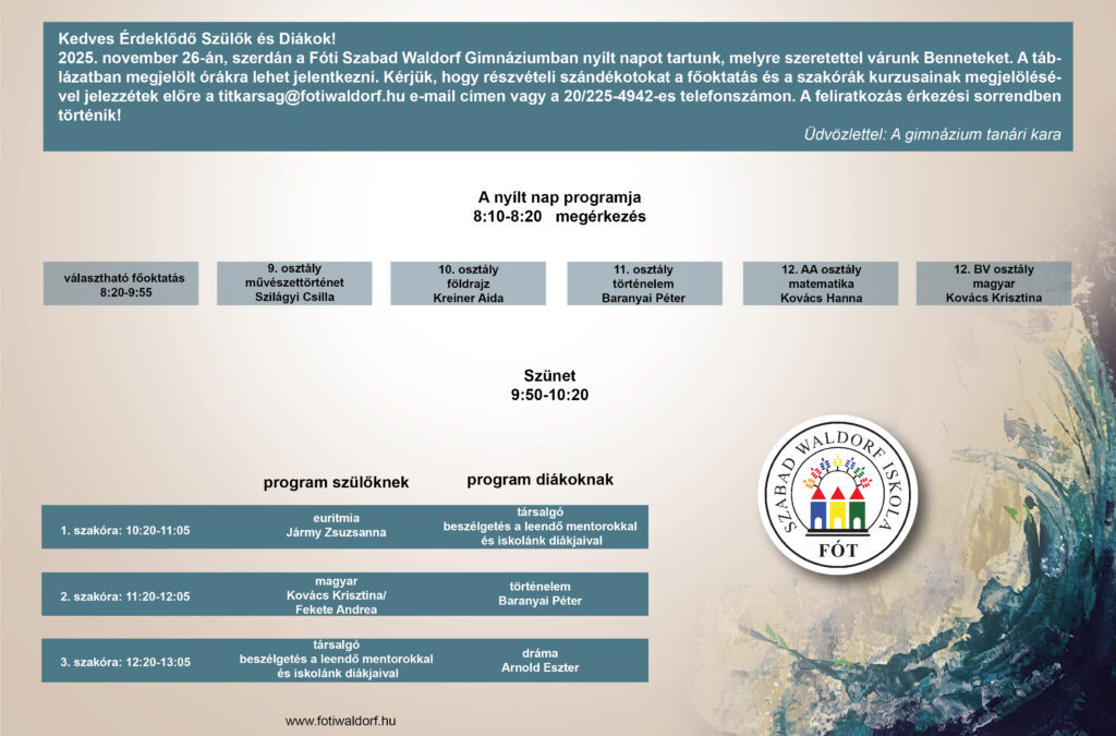 Nyílt nap a gimnáziumban 2025. november 26.