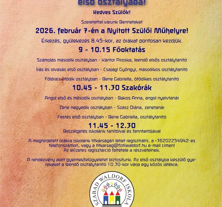 Szülői Műhely leendő elsős szülőknek 2026.02.07.