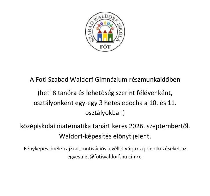 Középiskolai matematika tanárt keresünk